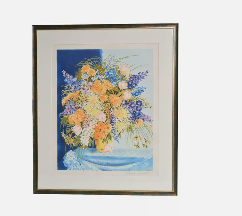 Original Watercolor Painting Floral Flowers Spring Artwork By Florence Jazetta: This beautiful artwork by Florence Jazetta from Monaco captures the essence of nature in spring with its stunning depiction of floral trees. The piece is a large, handmade watercolor painting that mea