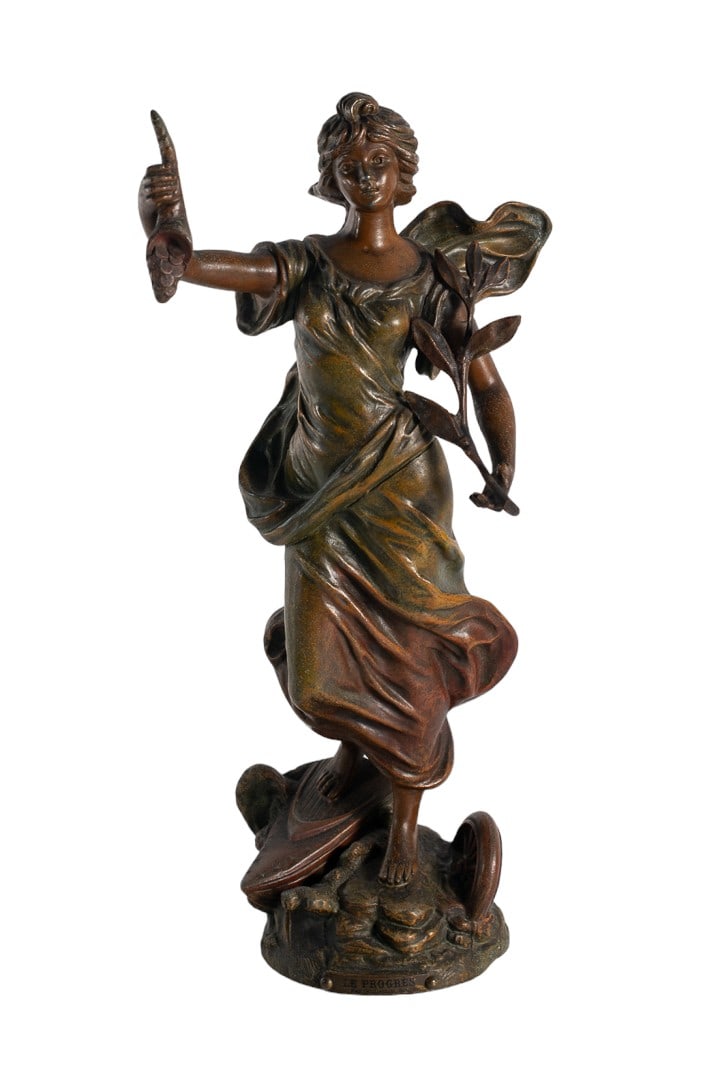 L. Guillemin (1882-1913) - patinated Spelter sculpture - "Inspiration for Freedom" France 1900c (1 of 7)