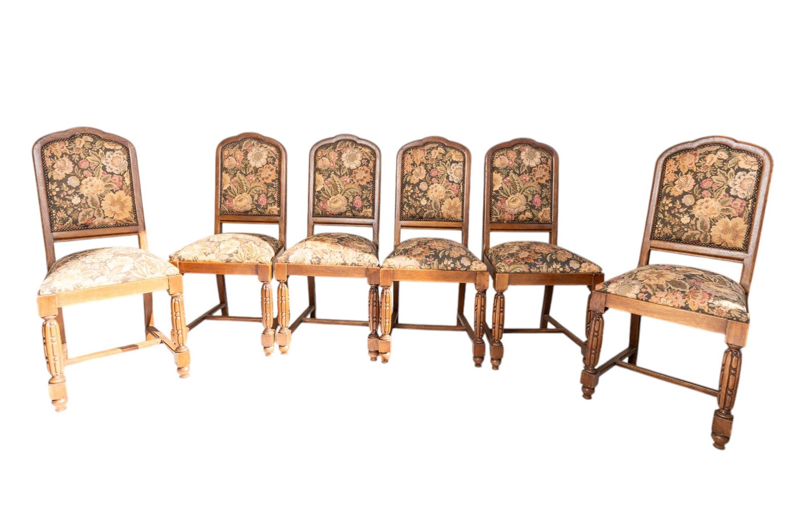 19th Century Antique French Provincial Upholstered Set of 6 Oak Dining Chairs (1 of 6)