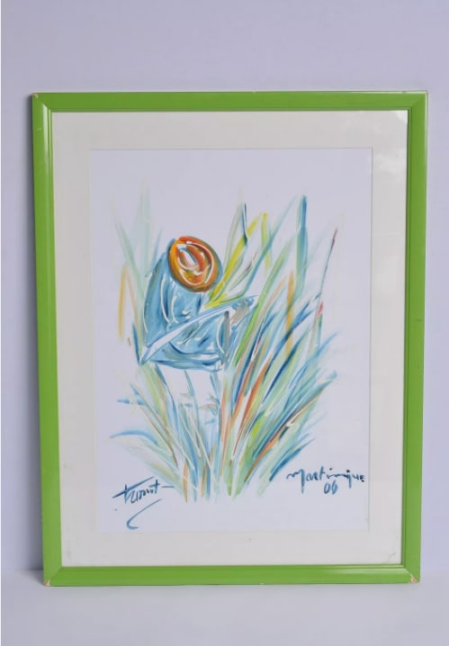 MARTINIQUE ORIGINAL WATERCOLOR SEASCAPE ISLAND PAINTING SIGNED: This beautiful painting is a unique and original piece that showcases the stunning nature and floral scenery. We are unable to identify the painting , we are only to identify that is signed and signed