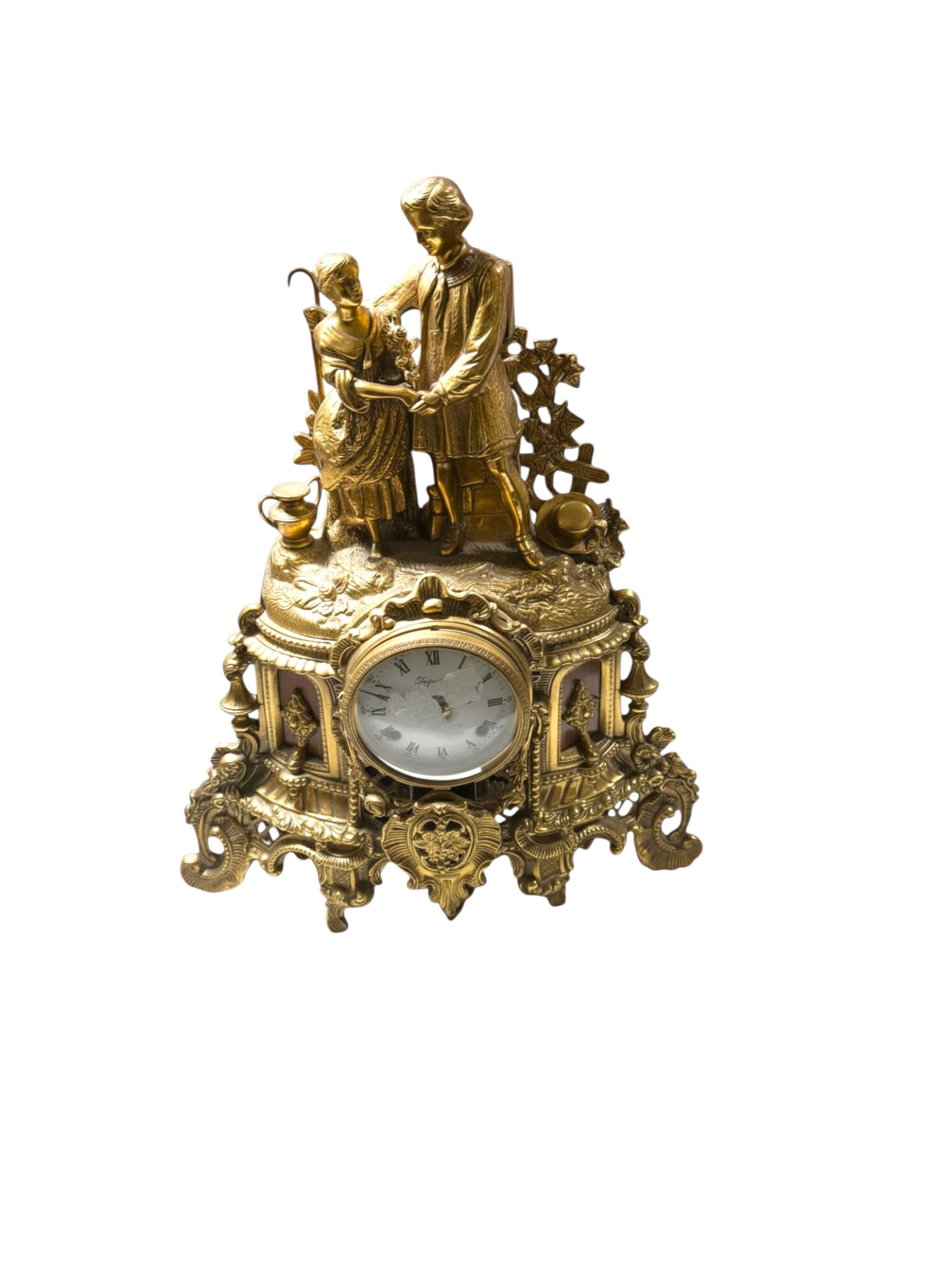 Early 20th Century Italian Brevatatto Franz Hermle Windup Mantle Lovers Clock: This Early 20th Century Italian Brevettato Franz Hermle wind-up mantle clock, often referred to as the ?Lovers? clock, features an elegant sculptural scene above a finely crafted clock case. The ornat