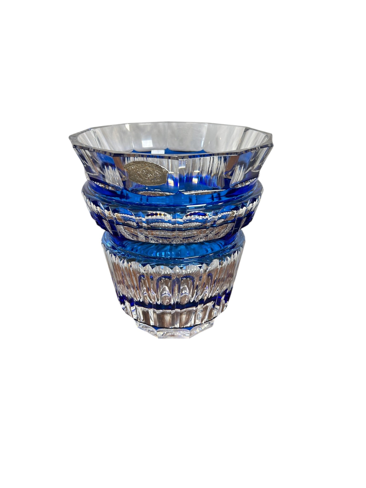 Antique Val St Lambert Art Glass Crystal Bolero Iconic Vase Etched Signed Cobalt Blue (1 of 15)