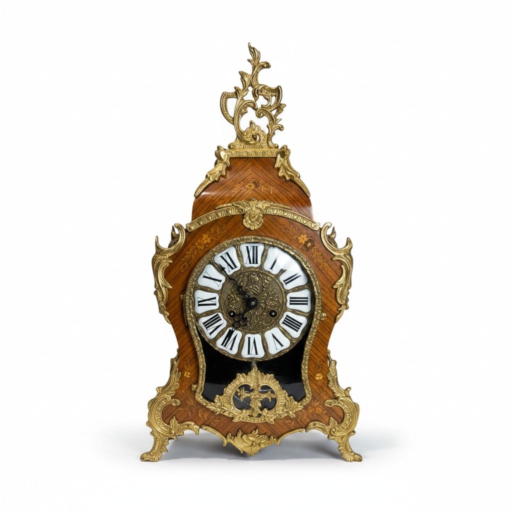 Antique French Regency Louis XV Style Marquetry Mantel Clock Franz Hermle Movement & Gilt Bronze (1 of 18)