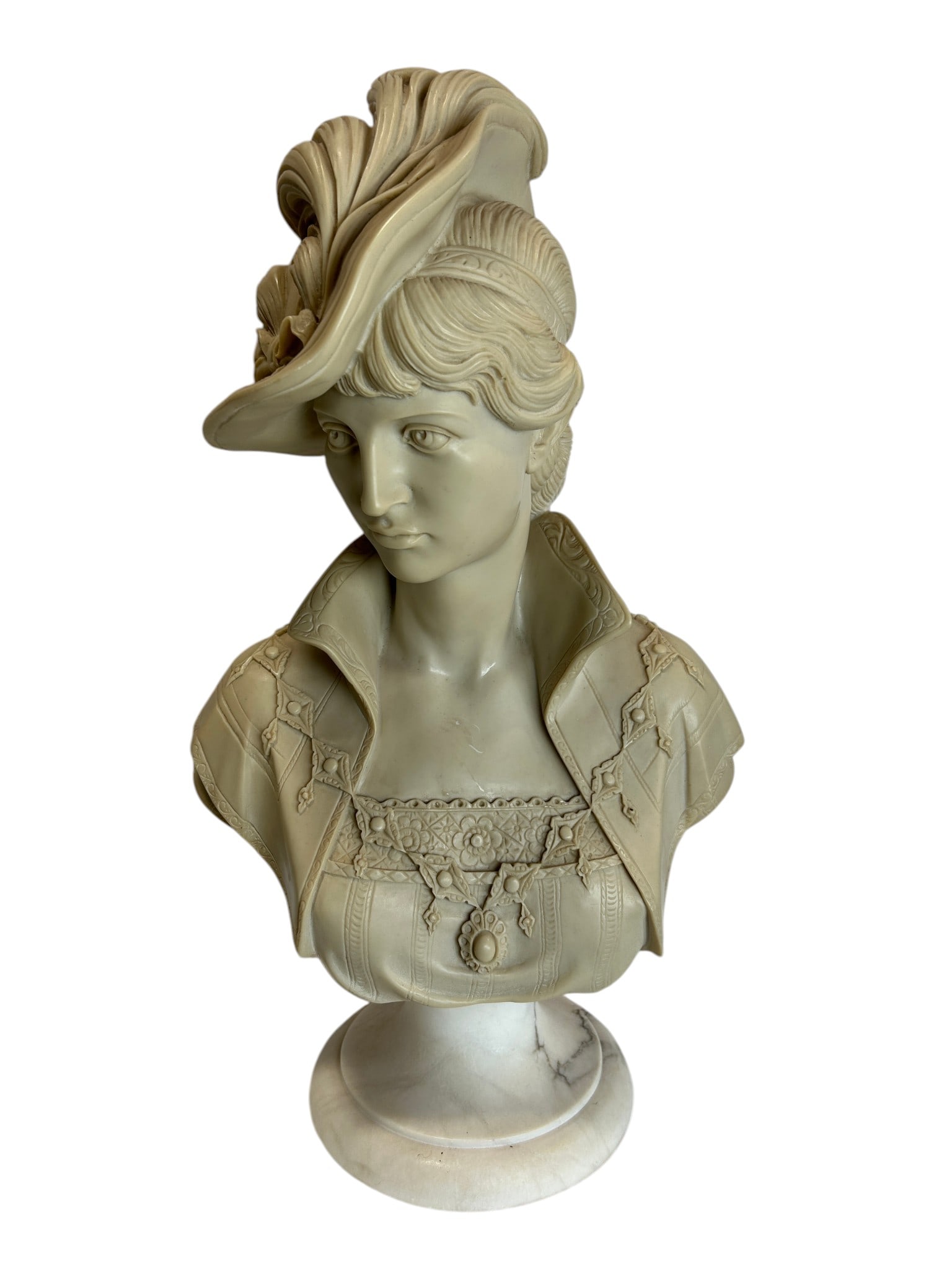 Antique Elegant Vintage Classical Lady Alabaster Bust Sculpture on Marble Base Arnaldo Gianneli: An exquisite Antique Elegant Vintage Classical Lady Alabaster Bust Sculpture on Marble Base by Arnaldo Giannelli, showcasing refined European artistry and timeless neoclassical elegance. This beautifu