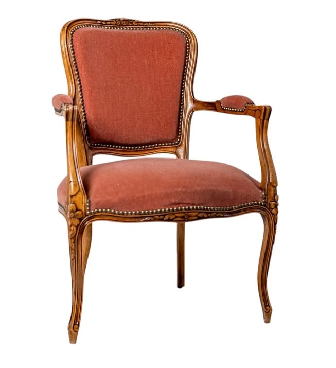 Original 19th Century Italian Venetian Baroque Armchair Hand Carved Wood: This Original 19th Century Italian Venetian Baroque Armchair features exquisite hand-carved woodwork and classic Baroque detailing. Upholstered in elegant rose pink fabric, the chair exudes timeless c