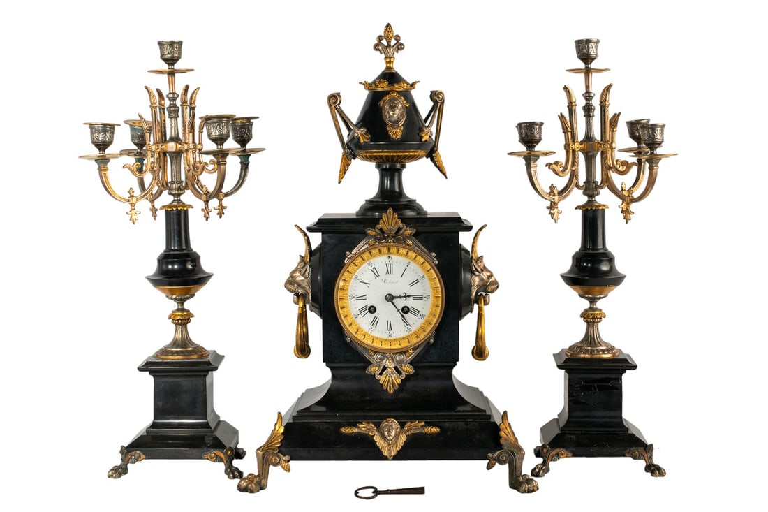 Antique 19th Century French Samuel Marti H & F Paris Marble Mantle Gilt Bronze Clock: Elevate your collection with the timeless elegance of the Samuel Marti H&F Paris Antique French Clock from the Napoleon III era, a true piece of history. Crafted in the grand tradition of French clock