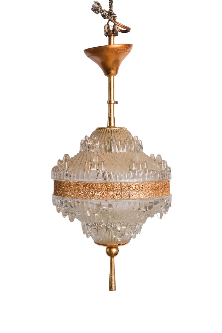Original 19th Century French Empire Copper Diamond Cut Glass Icicles Elegant Chandelier Dome: Introduce a touch of sophistication to your space with this beautiful original antique elegant French Art Deco Empire Chandelier Dome featuring beautiful detailed Diamond Cut Glass with hanging icicle