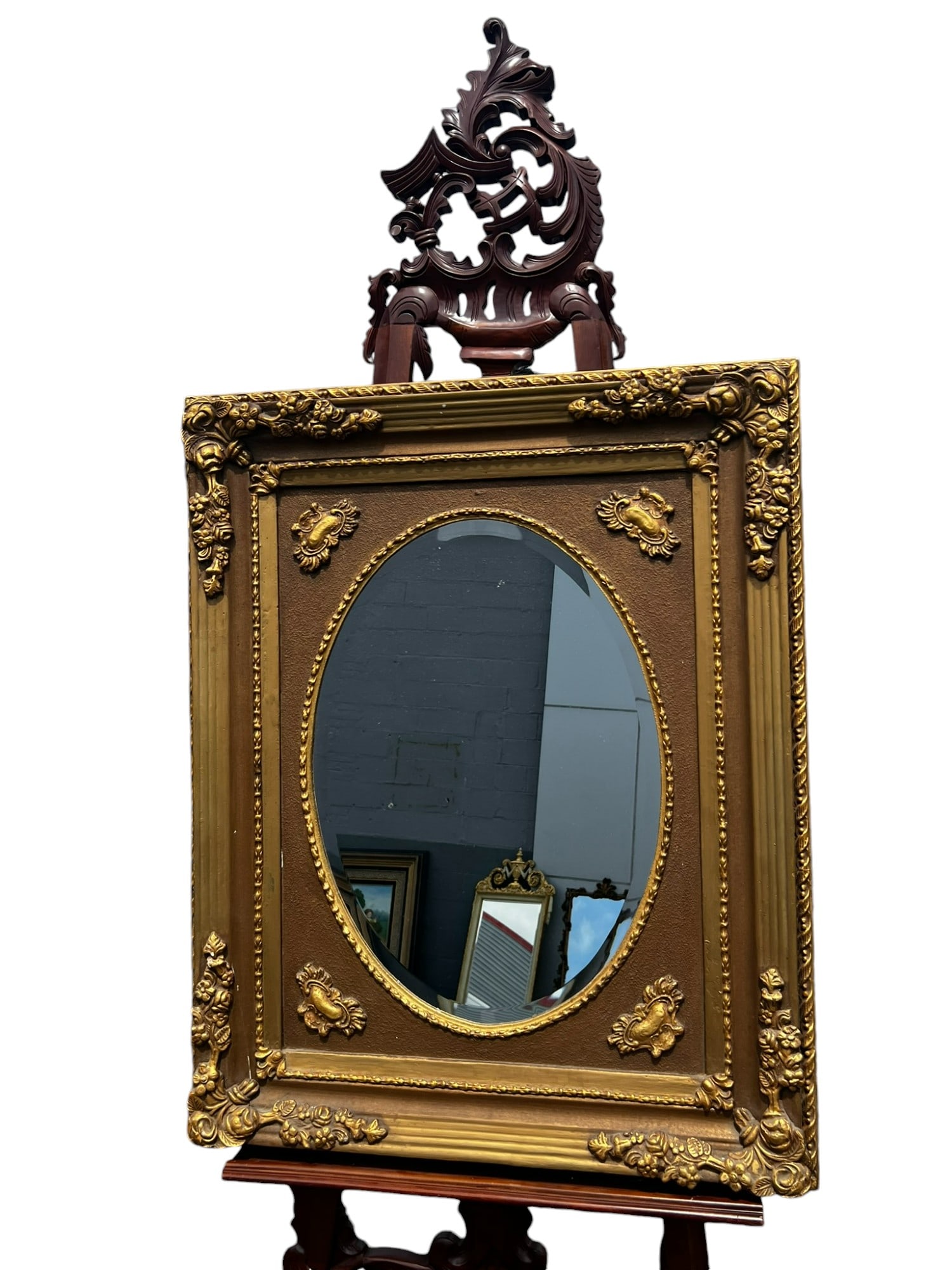 Antique Louis XVI Style French Ornate Beveled Gold Gilded Wall Mirror: Antique Louis XVI Style French Ornate Beveled Gold Gilded Wall Mirror features a beautiful beveled edge and a gold-gilded frame, adding timeless elegance to any space. Measuring 40" in height, 33" in 