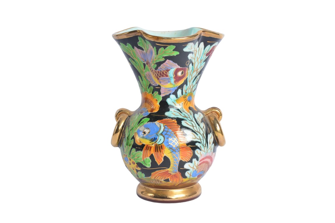 #1 Lot - Mid Century Monaco Cerart Ceramic Floral with Fish Decoration Vase #1 (1 of 6)