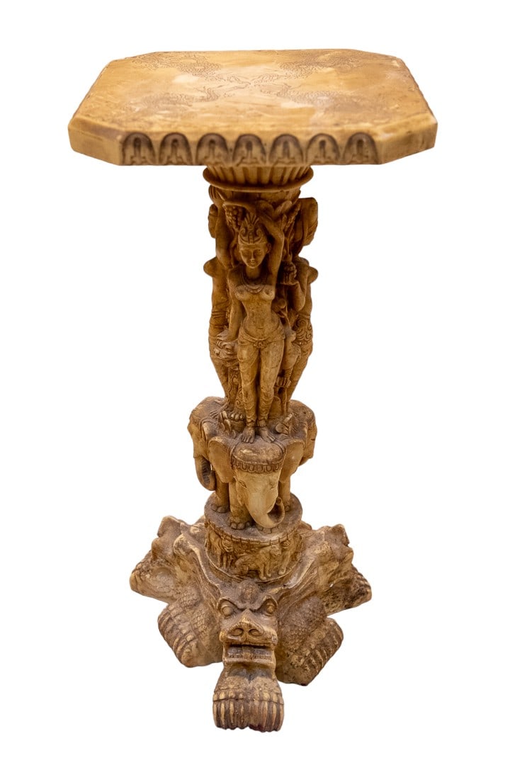 Original Antique Handcarvefd Asian Dragon Opium Bone Resin Side Table - Early 20th Century (1 of 4)
