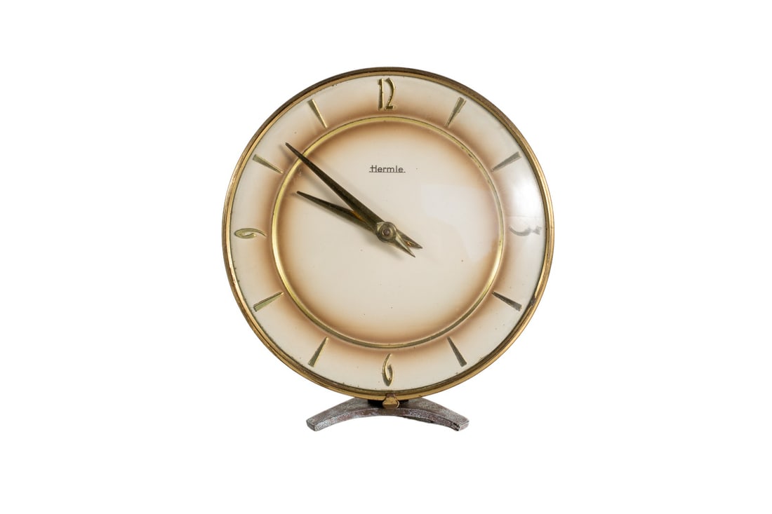 Vintage Hermle Brass Gold Table Desk Mantel Wind Up Art Deco Clock, 1960s (1 of 10)