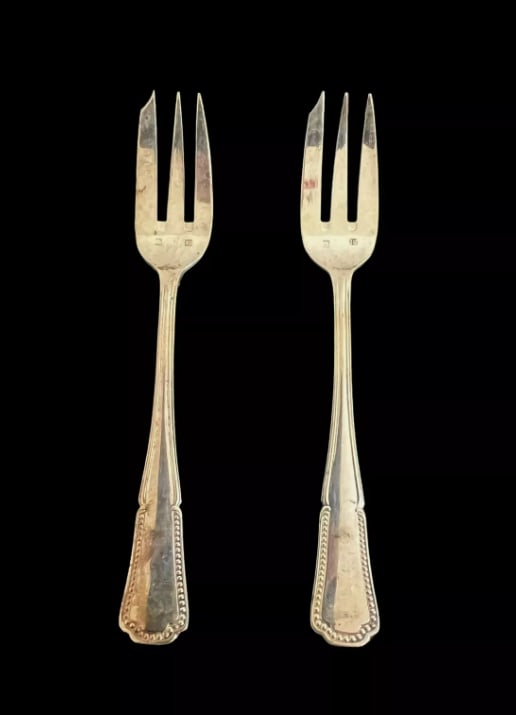 Antique Silver Plated Christofle Flatware Seafood Dessert Forks Fork Set of 2 #1Lot: This set of two Christofle seafood dessert forks measuring at 6 1/2" Length, dating from the 1900c era is a stunning addition to any collection. The elegant Louis XV style and silverplate composition 