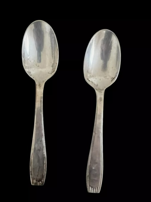 (Pair) 19th Century (2) Luc Lanel Saigon Pattern Christofle Silver plated Flatware Spoons 5 3/8" (1 of 6)