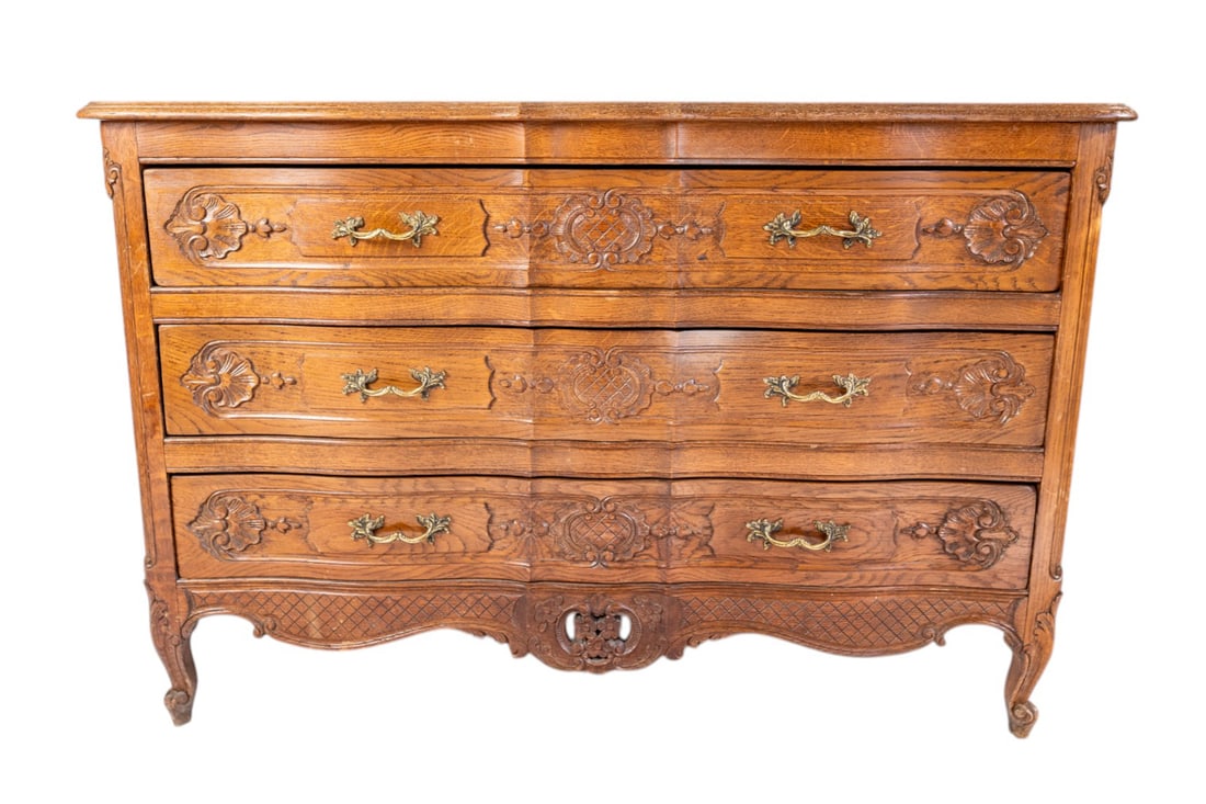 18th Century French Louis XV Walnut Carved Oak Baroque Gilt Bronze Chest of Drawers: This exquisite 18th Century French Louis XV Walnut Carved Oak Baroque Gilt Bronze Chest of Drawers is a masterpiece of elegance and craftsmanship. Featuring intricately hand-carved details, graceful c