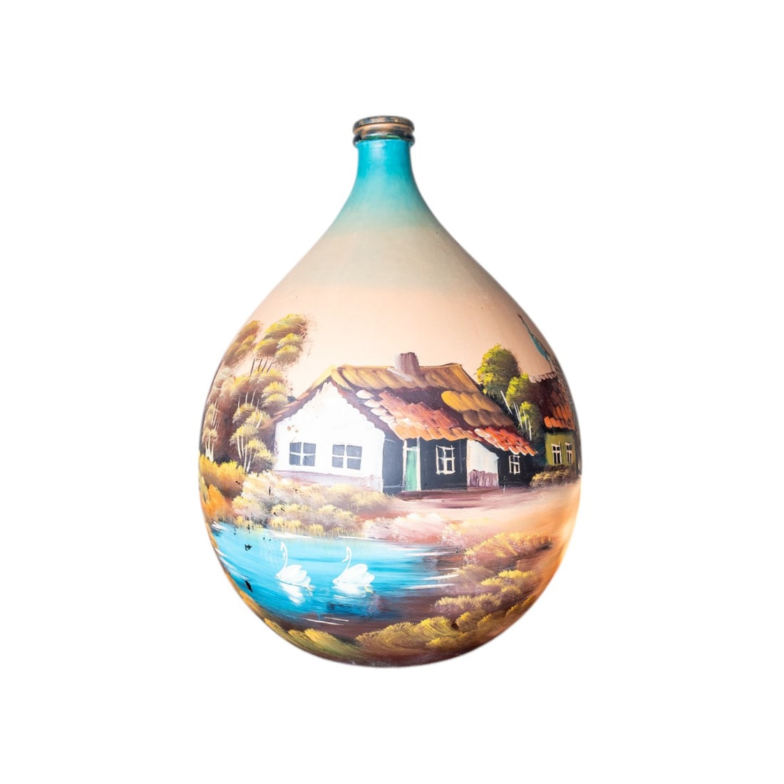 Vintage Dutch Folkart Hand Painted Glass Large Dame Jeanne Bottle Vase (1) (1 of 7)