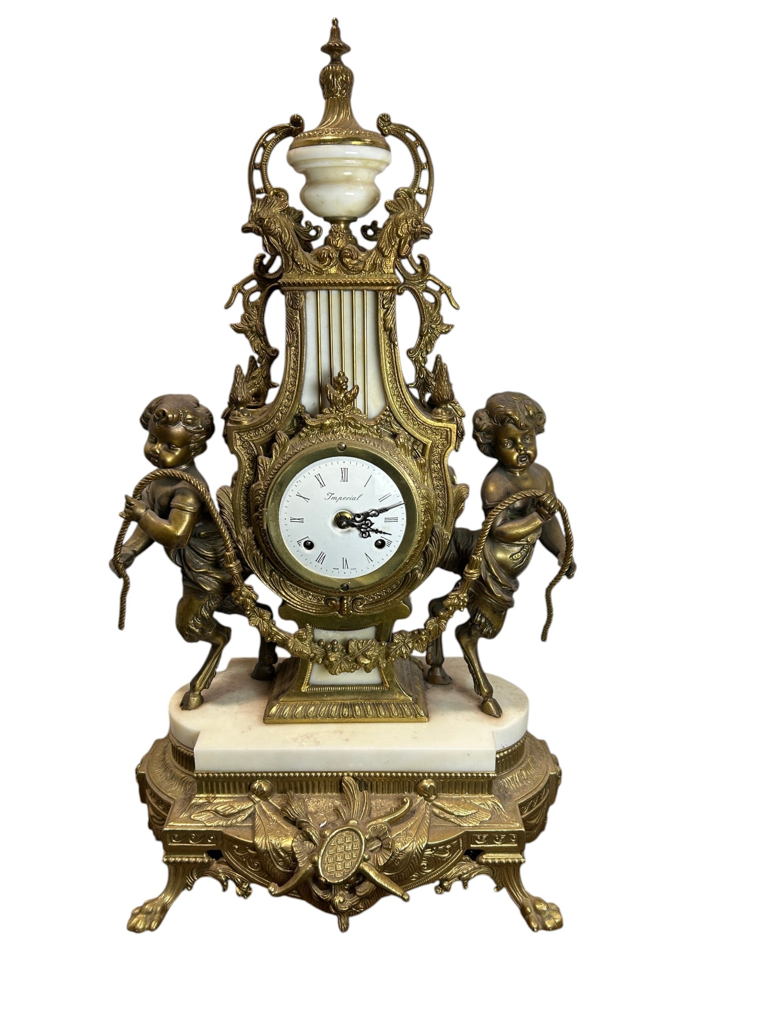 Antique Imperial Brevettato Franz Hermle Louis XV Rococo Revival Bronze & Marble Lyre Mantel Clock (1 of 20)