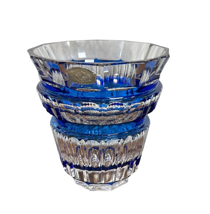 Val St Lambert Art Glass Crystal Bolero Iconic Vase Etched Signed Cobalt Blue (1 of 11)