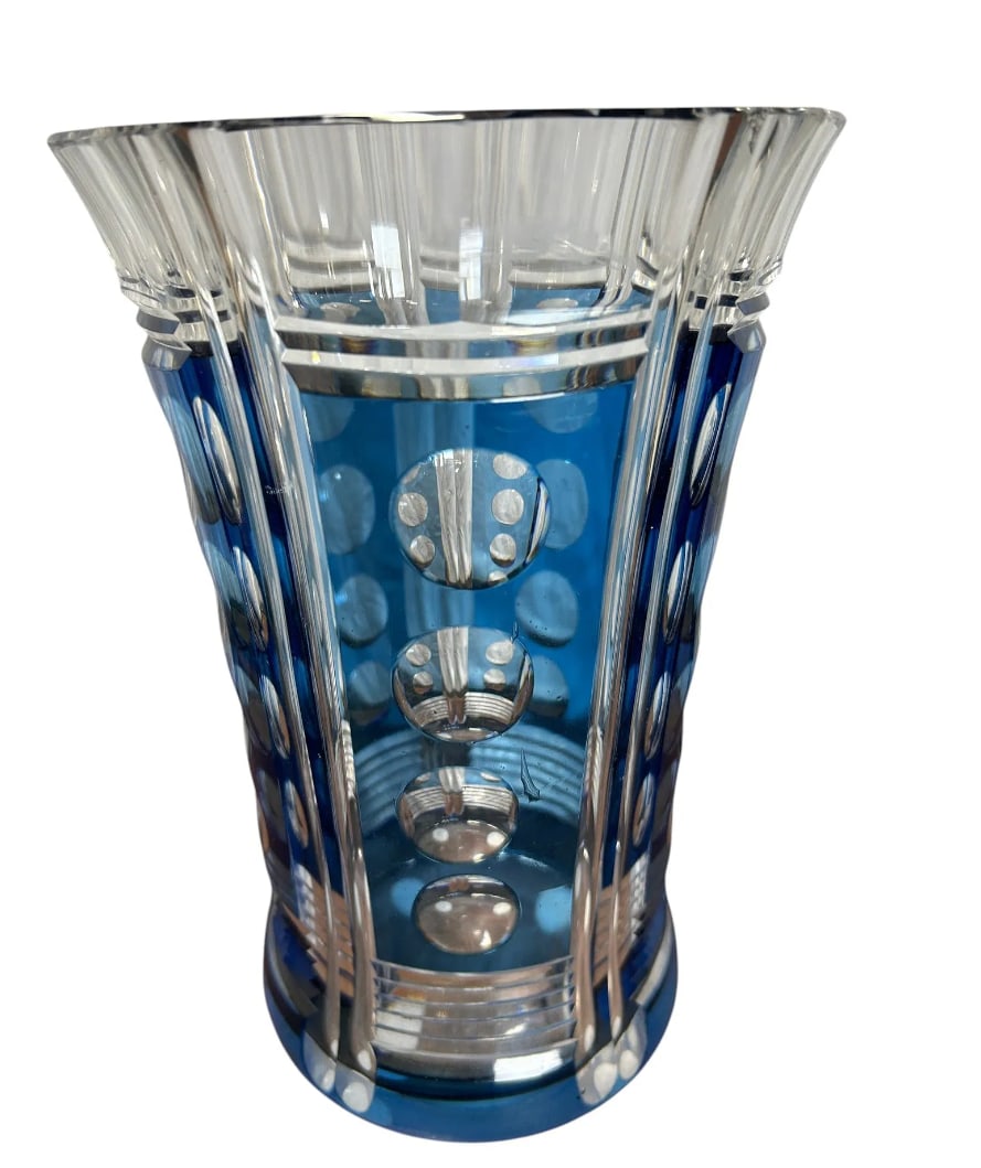 Crystal Vase by Val Saint Lambert, 1960s, Cobalt Blue Cut Crystal Vase (1 of 12)