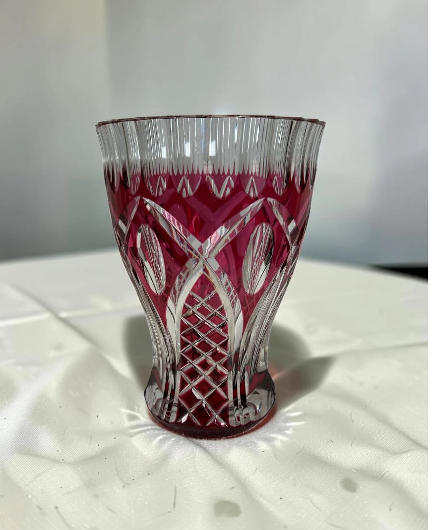 VAL SAINT LAMBERT VSL Crystal Cranberry Cut Glass Vase Signed (1 of 11)