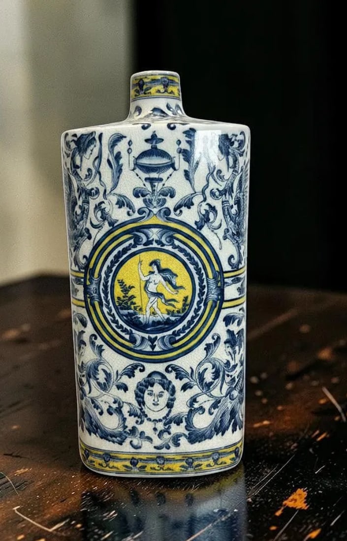 Antique Wong Lee Italian Majolica Faience Blue & Yellow Neo-Classical Mythological Figural Vase (1 of 14)
