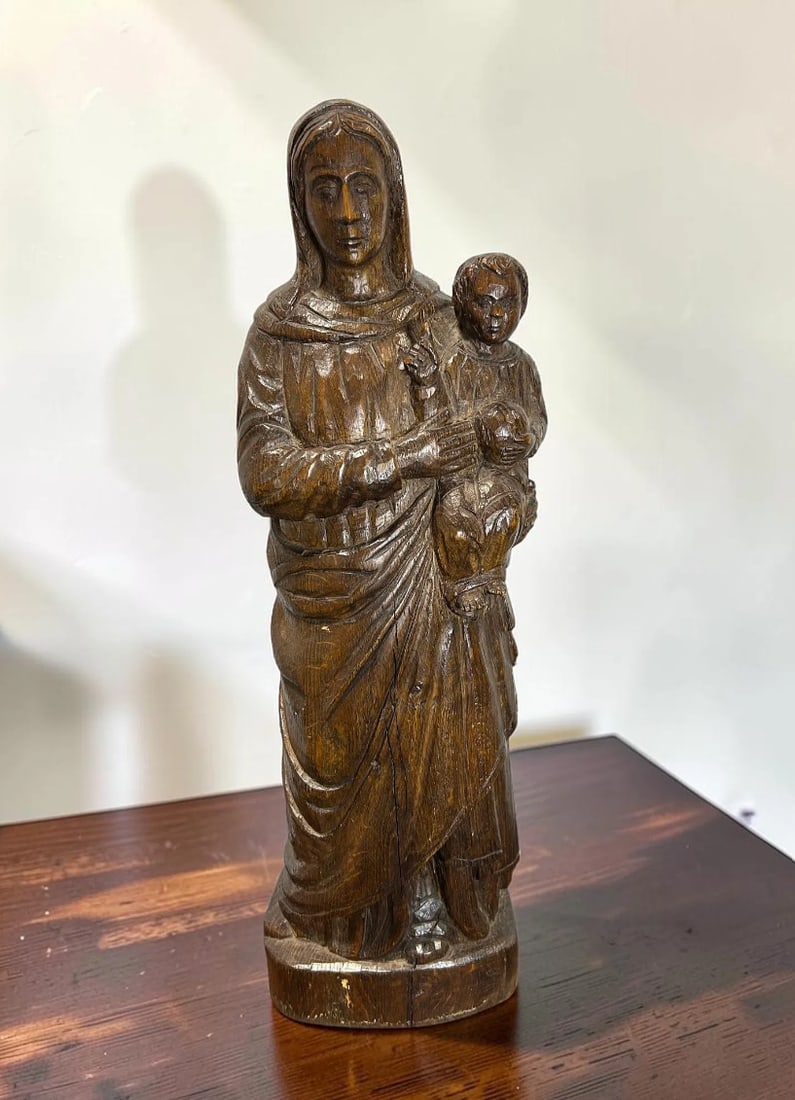 Large 18th Century Antique Hand-Carved Walnut Madonna & Child Religious Sculpture (1 of 17)