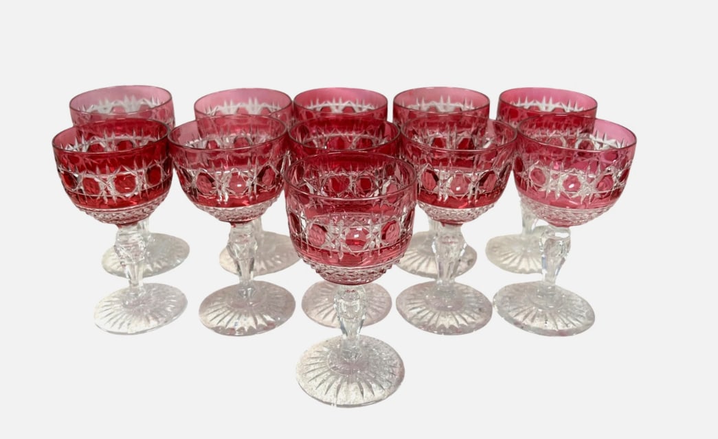 Set of 11 Val Saint Lambert VSL Ruby Cut to Clear Crystal Wine Glasses VAS38 (1 of 13)
