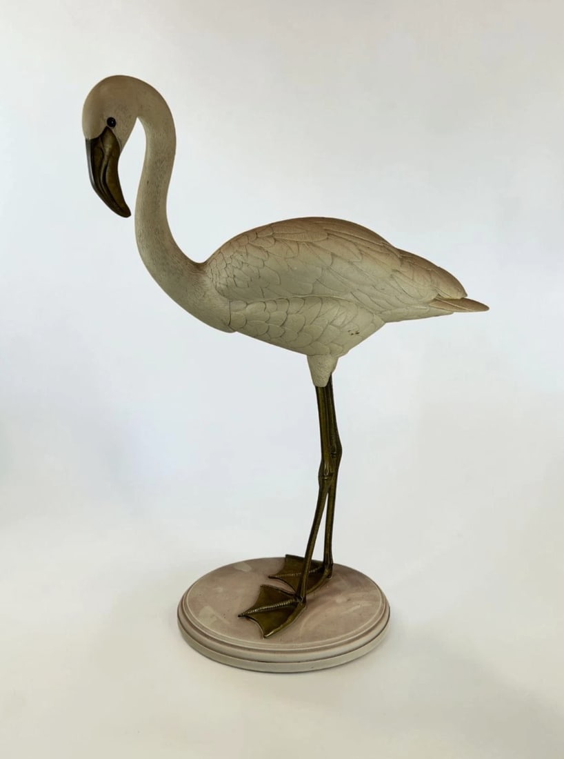 Vintage Italian Hollywood Regency Flamingo Sculpture Brass Alabaster Resin (1 of 10)