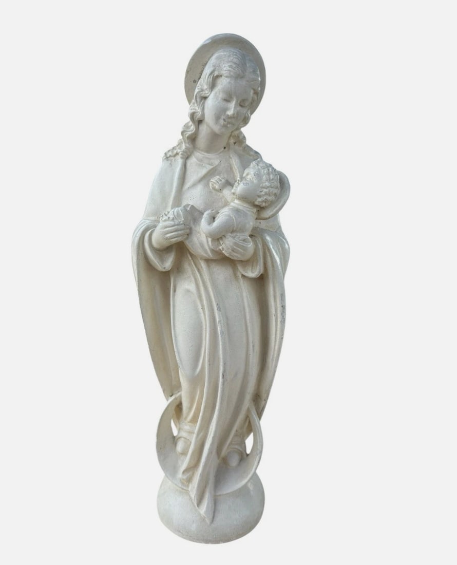 Vintage French Madonna Child Figurine Virgin Mary Statue Plaster Guelfi Mauricci (1 of 9)