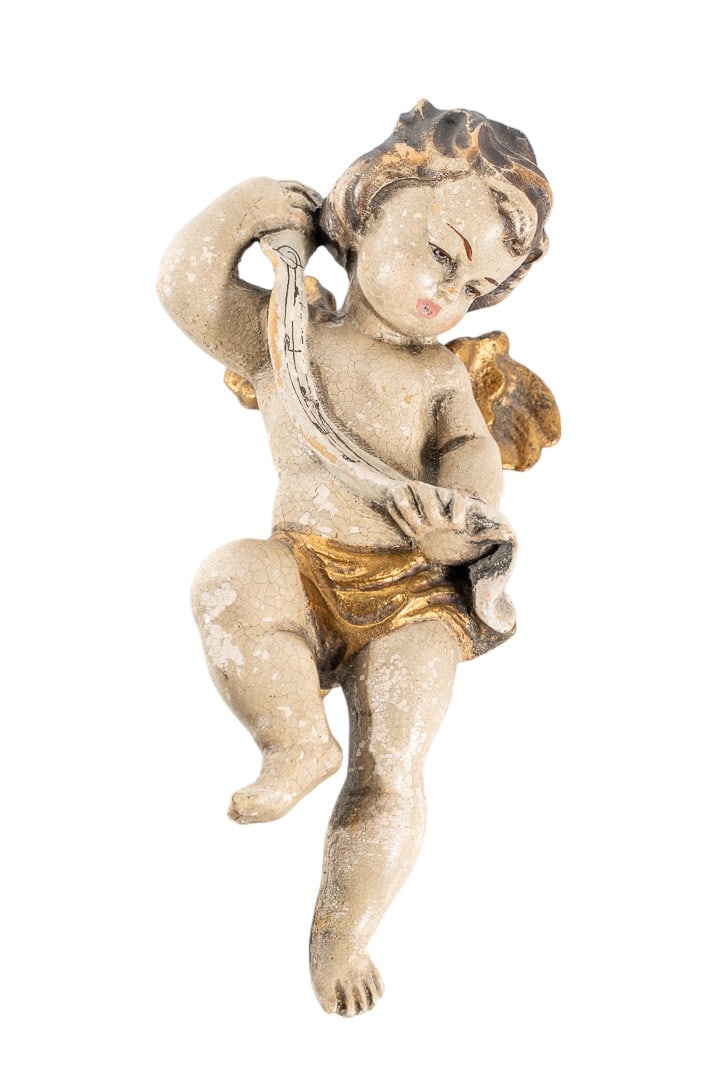 Antique 18th Century Hand-Carved Gold Leaf Wood Cherubs with Polychrome Gesso Finish: Transport yourself back to the splendor of the 18th century with our remarkable Antique 18th Century Hand-Carved Gold Leaf Wood Cherubs. These extraordinary pieces of artistry offer a captivating glim
