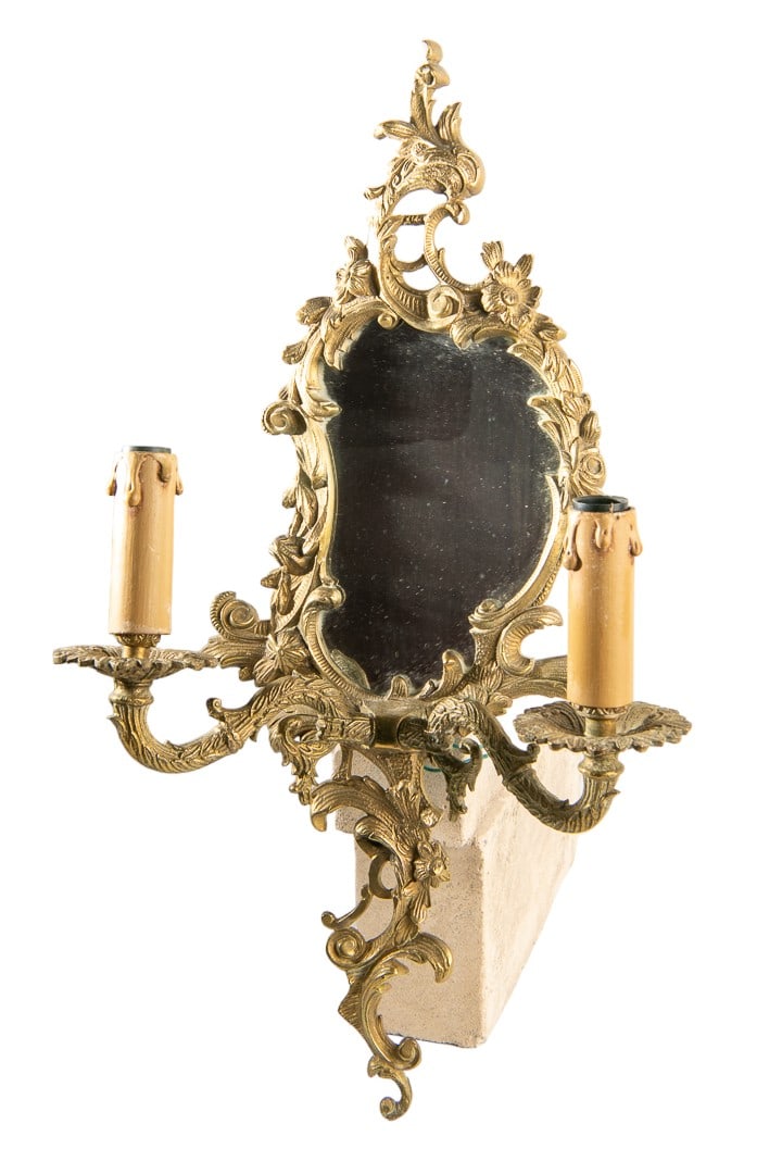Original 19th Century Antique French Bronze Gilded Girandole Wall Light Mirror (1 of 3)