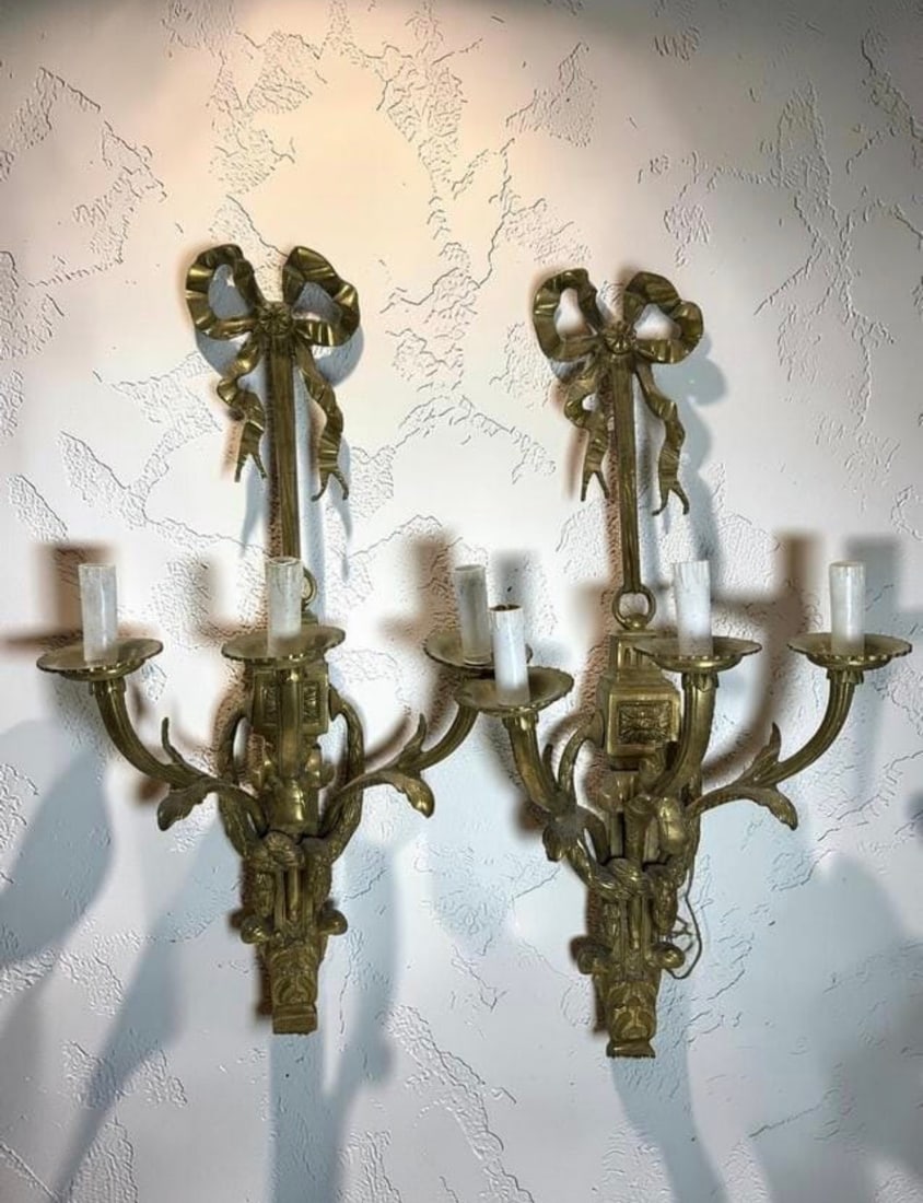 XL Original 19th-Century Louis XVI Gilded Pure Bronze Two-Arm Wall Sconces (1 of 16)