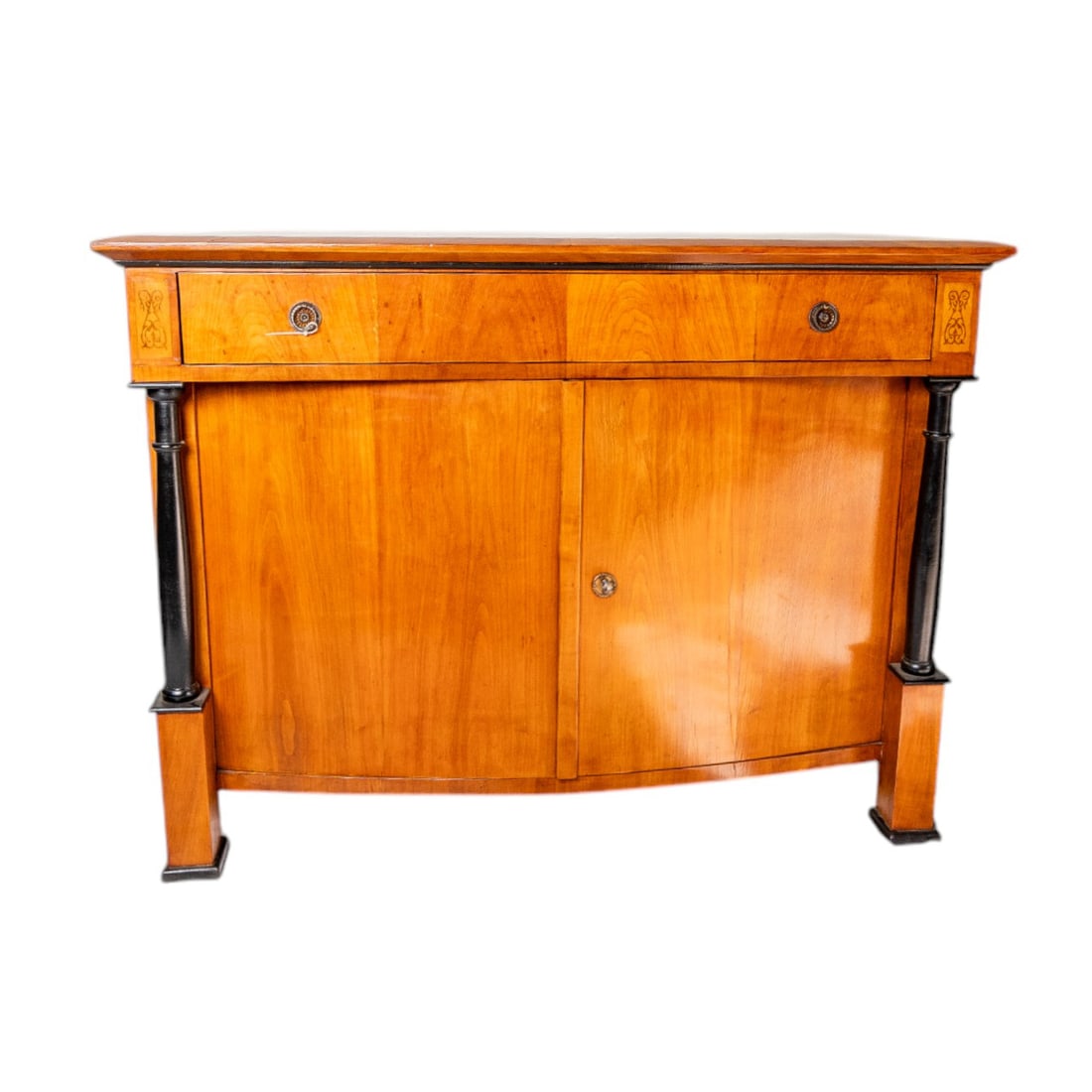 19th Century German Biedermeier Cabinet Buffet , Cherry Wood - Circa Early 1800s: This exquisite 19th Century German Biedermeier Cabinet Buffet, crafted from rich cherry wood, is a stunning example of timeless elegance and functionality. Dating back to the early 1800s, it features 