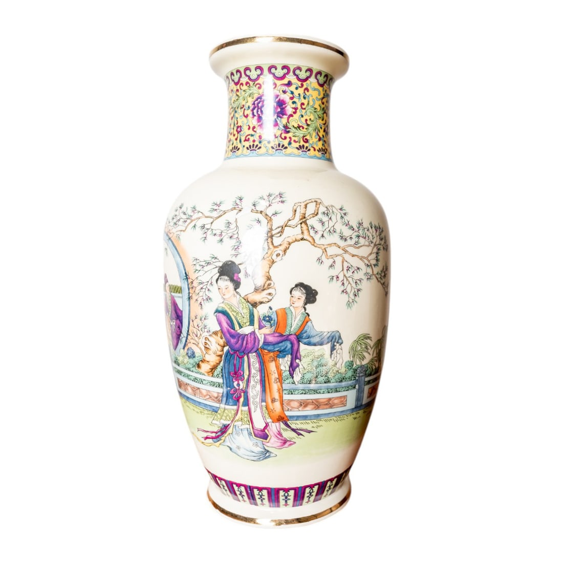 Large Antique Japanese Asian Kangxi Giesha Fine Porcelain Vase Floral & Traditional Motifs Stamped: This Large Antique Japanese Asian Kangxi Giesha Fine Porcelain Vase Floral & Traditional Motifs Stamped features intricate floral and traditional motifs, beautifully hand-painted with vibrant colors. 