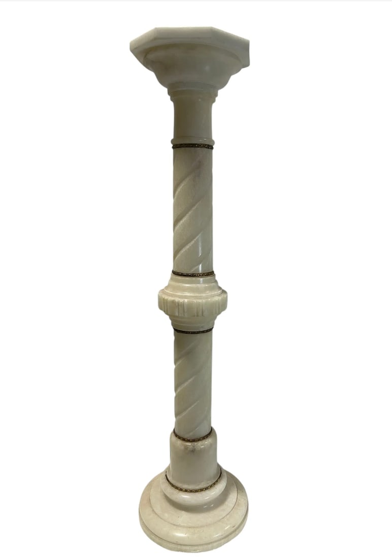 Large Antique Victorian Alabaster Barley Twist Pedestal Column Stand (1 of 11)