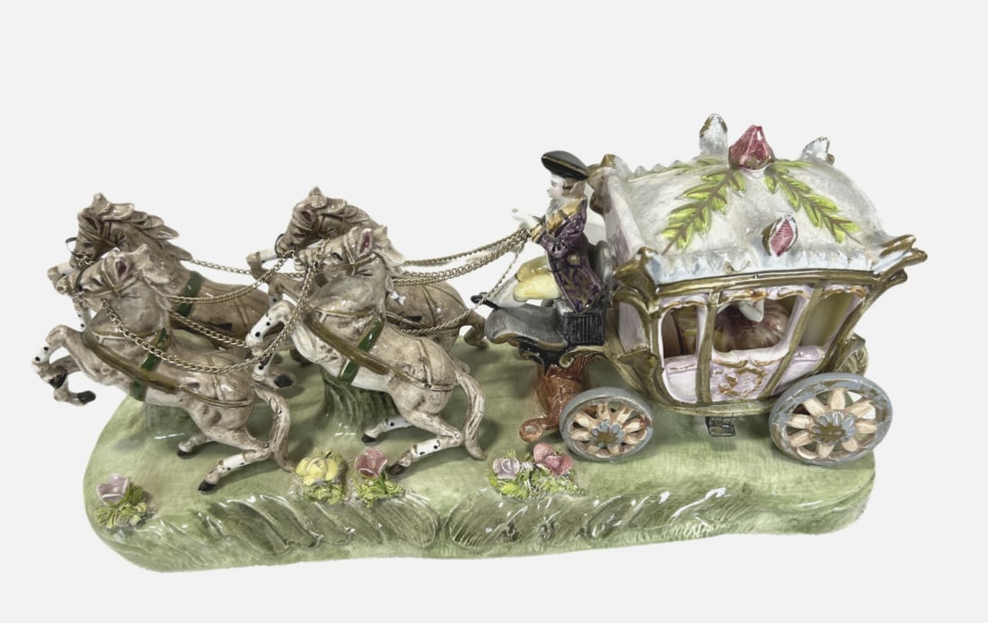 Vintage Porcelain Carriage Horse Coach Figurine German Dresden Style Rococo (1 of 17)