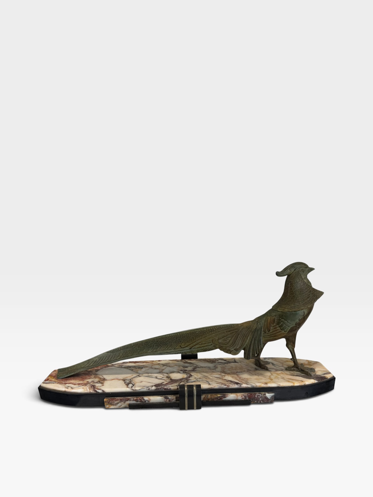 Large French Art Deco Bronze Pheasant Sculpture Signed Dalbret Onyx Base (1 of 18)