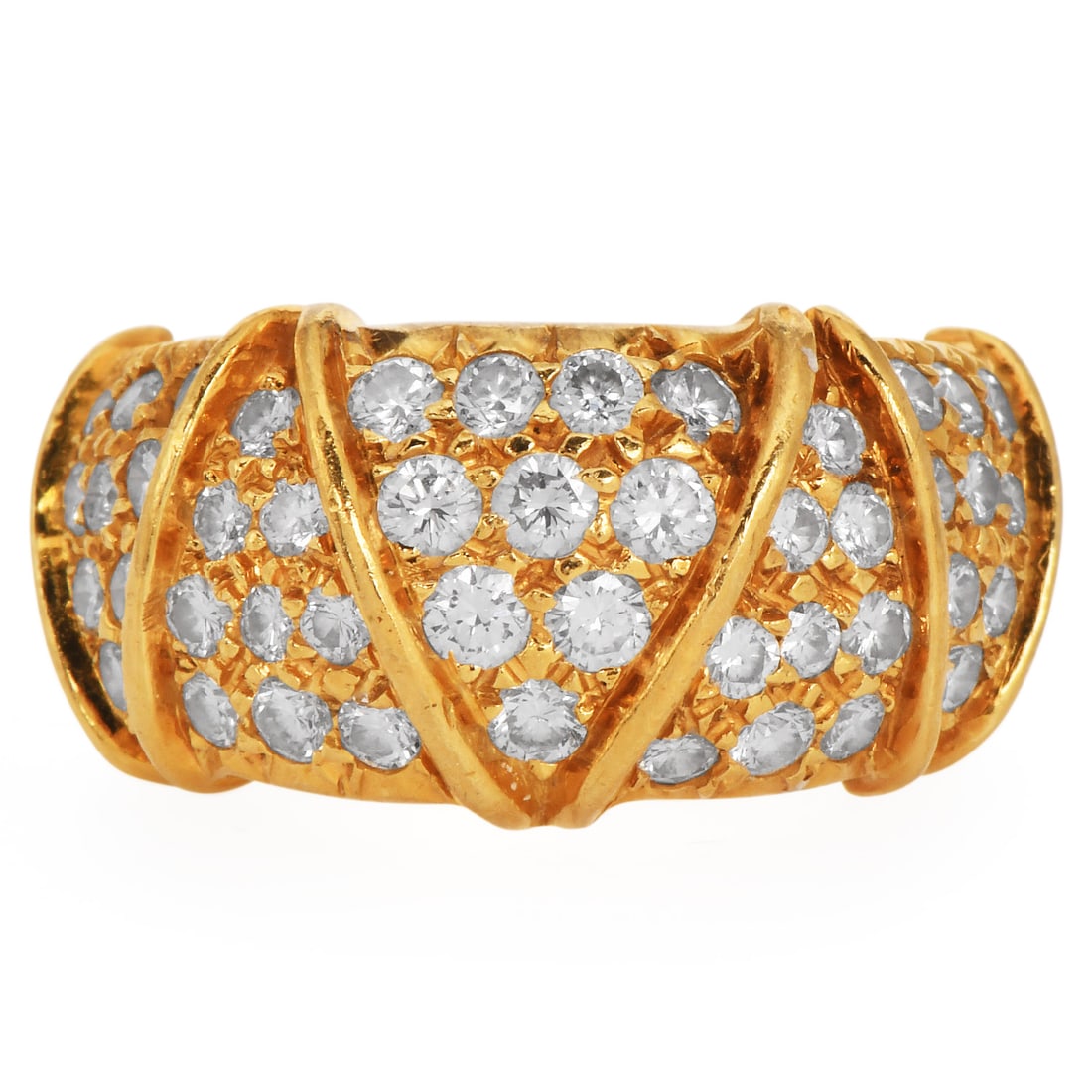 Estate 2.30ct Diamond 18K Yellow Gold Pave Zigzag Pave Band Ring (1 of 4)