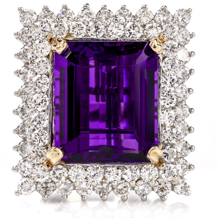 Estate 20.21cts Amethyst and Diamond 14K Pendant/Cocktail Ring 20 Grams (1 of 6)