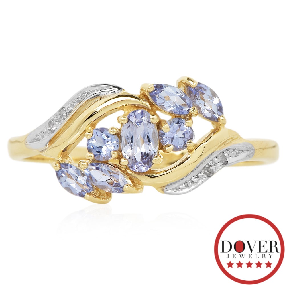 No Reserve Estate Diamond 0.62ct Tanzanite 14K Gold Cluster Wave Band Ring NR 2.5 Grams (1 of 4)