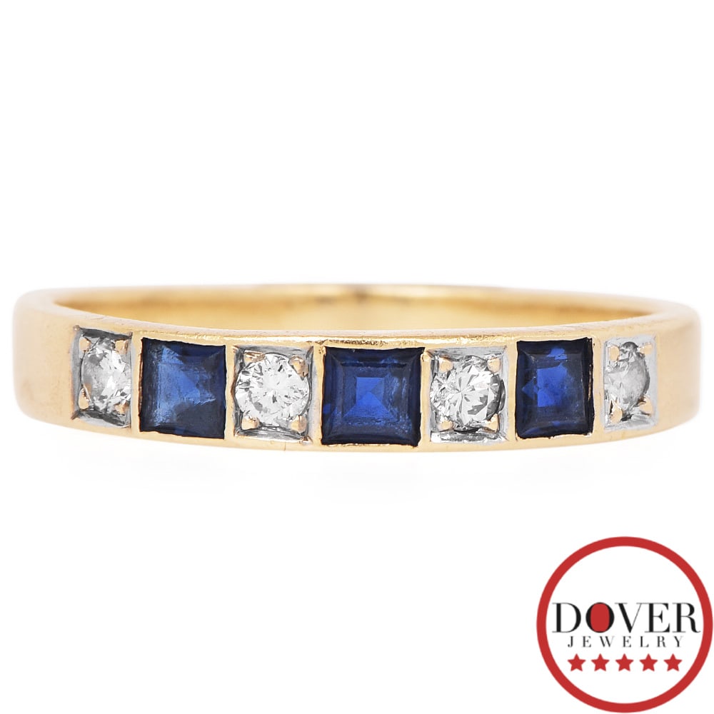 No Reserve Estate Diamond 0.72cts Sapphire 14K Gold Stacking Semi Eternity Band Ring NR 2.5 Grams (1 of 4)