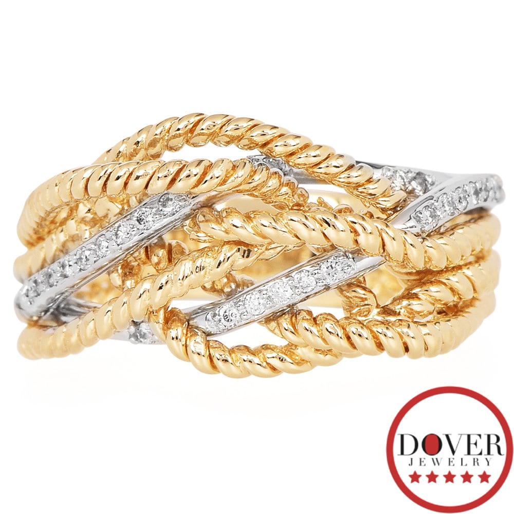 No Reserve Estate Diamond 14K Gold Abstract Multi Row Rope Texture Ring 7.8 Grams (1 of 4)