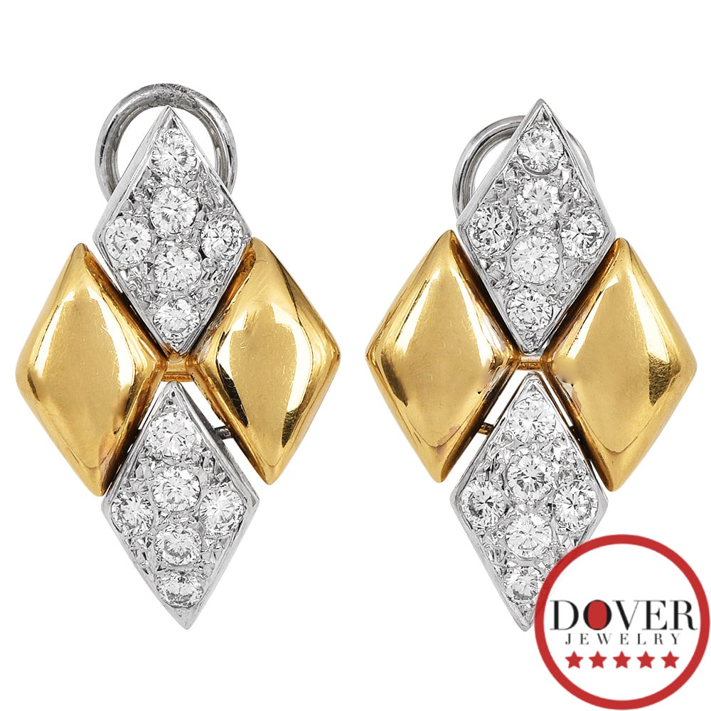 No Reserve Italian 0.85ct Diamond 14K Gold Pave Geometric Drop Dangle Earrings 7.1G (1 of 5)