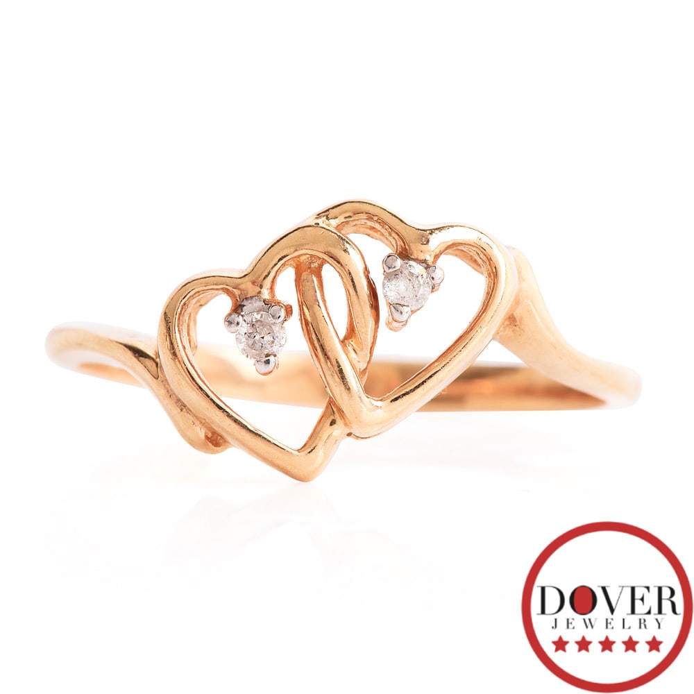 No Reserve Estate Diamond 10K Gold Textured Open Heart Ring 1.7 Grams (1 of 6)