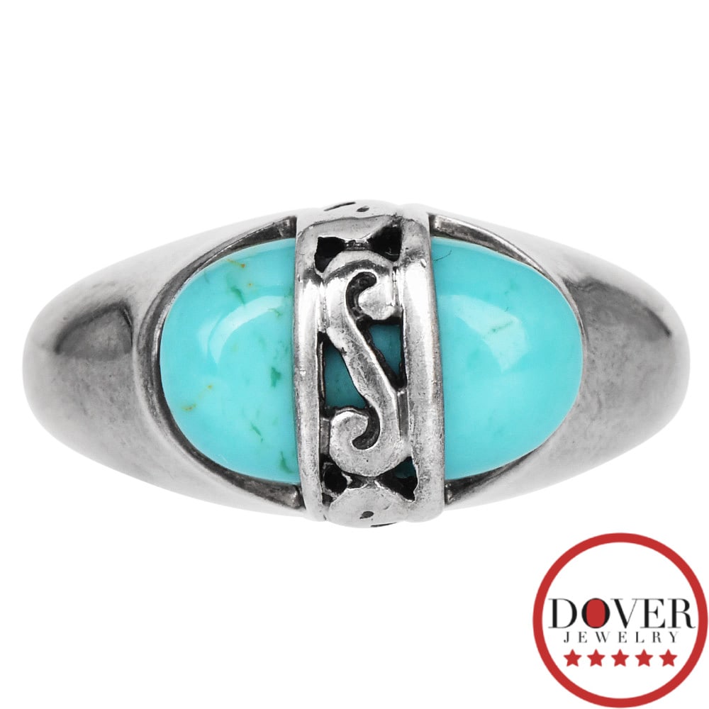 No Reserve Estate Turquoise Sterling Silver Cabochon Band Ring 3.9 Grams (1 of 4)