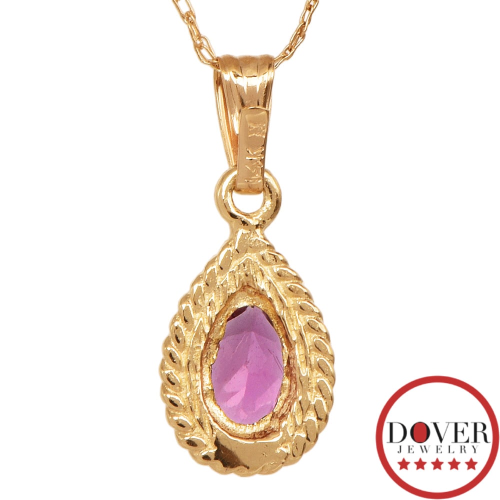 No Reserve Estate Pink Tourmaline 14K Gold Small Teardrop Pendant Necklace (1 of 4)