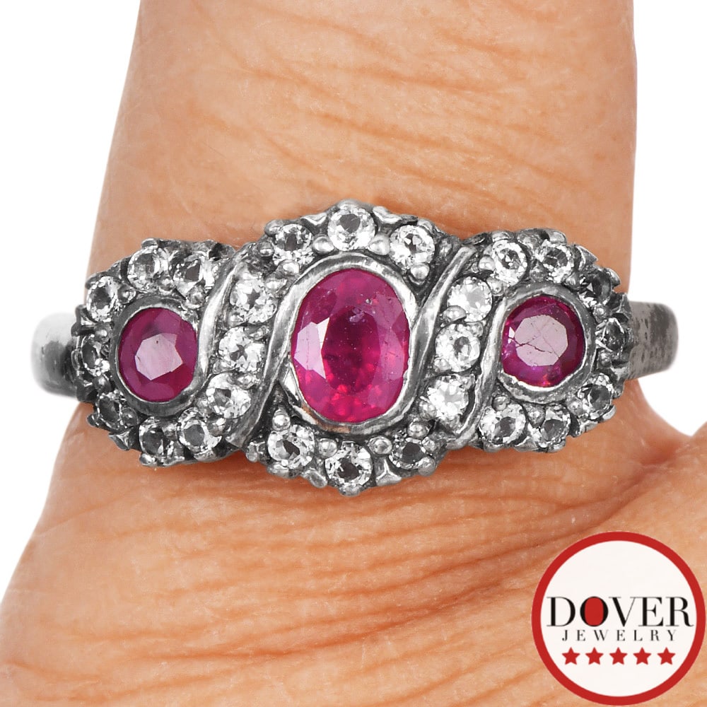 Vintage Diamond 0.70ct Ruby Sterling Silver Band Ring 3.5 Grams (1 of 4)