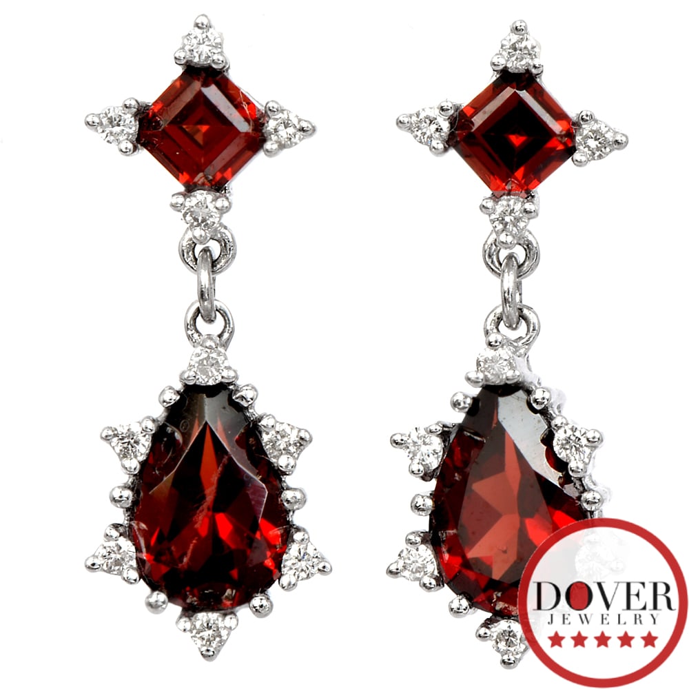 No Reserve Estate Diamond 2.70cts Garnet 14K Gold Elegant Tear Drop Stud Earrings 4.5 Grams: Estate Diamond 2.70cts Garnet 14K Gold Elegant Tear Drop Stud Earrings with Push Backs for Pierced Ears**Comes with Rubber Backs**Metal Type: 14K White GoldTotal Item Weight approx: 4.5 GramsMeasures