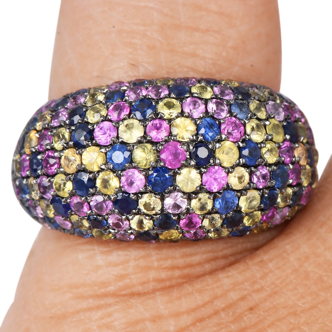 Estate 3.50ct Multi Color Sapphire 18K Black Gold Pave Set Cocktail Ring 8.30 Grams (1 of 4)