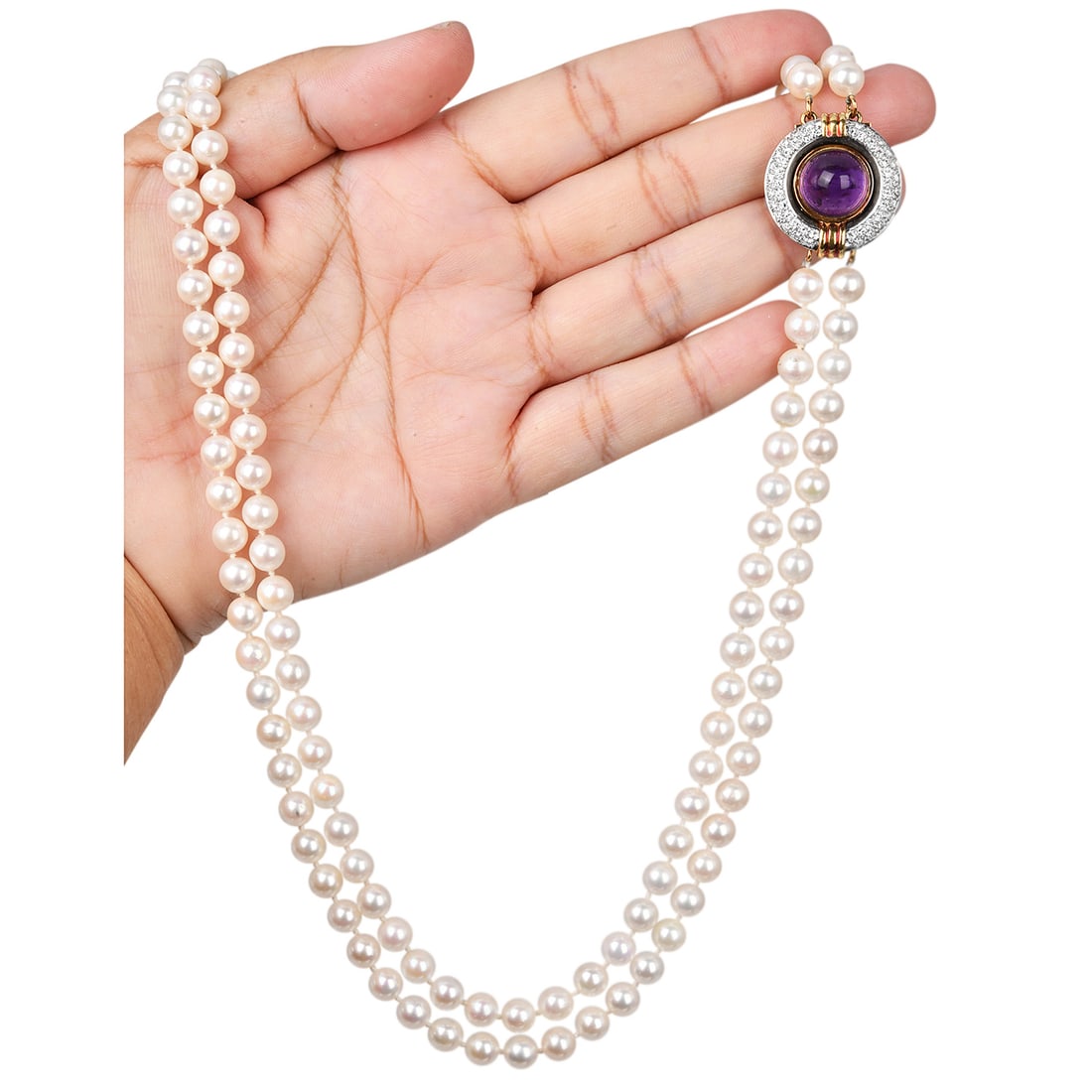 Vintage Diamond 8.90ct Amethyst Pearl 18K Yellow Gold Double Strand Necklace 71.2 Grams (1 of 4)