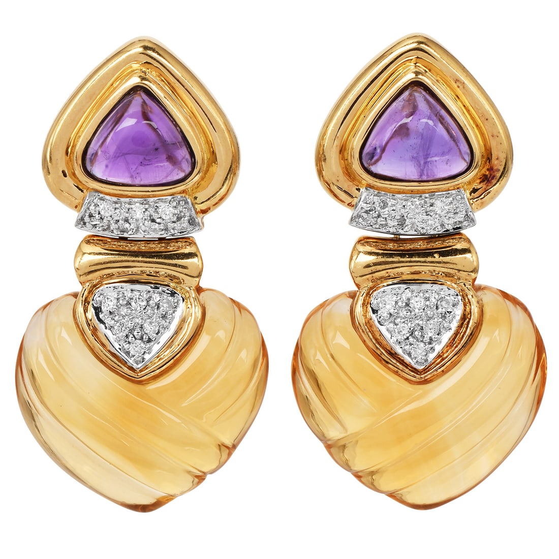 Designer FP Citrine Amethyst Diamond 18K Yellow Gold Knocker Earrings 18.9 Grams (1 of 4)